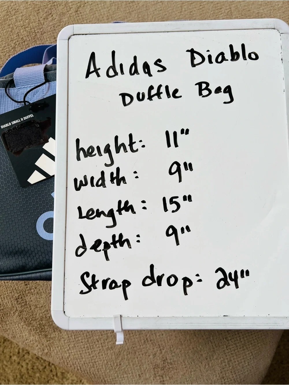 Adidas Diablo 2 Hex Grey Blue Small Adjustable Strap Gym Travel Duffel Bag NWT